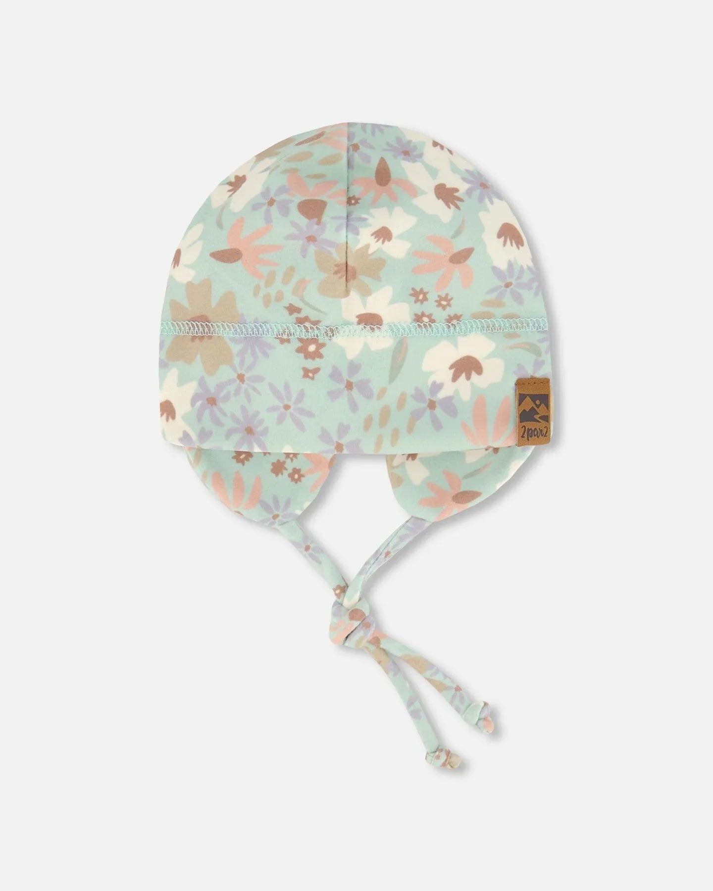 Pastel floral fleece baby hat with ear flaps and chin ties, Qu!rk Boutique winter accessory