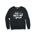 Black crewneck sweatshirt with 'love does hard things' white graphic from Qu!rk Boutique