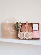 Gift Box With Wood board, Wood Spoon, Tea And Cookies - Round - Qu!rk Boutique