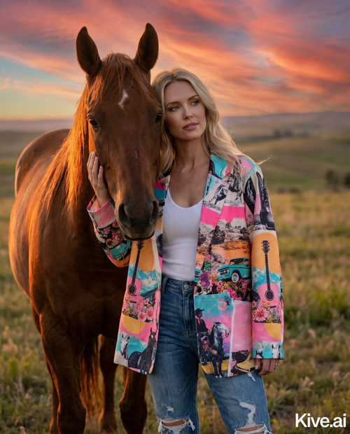 Baha Ranch Retro Pop Western Collage Blazer - Qu!rk Boutique