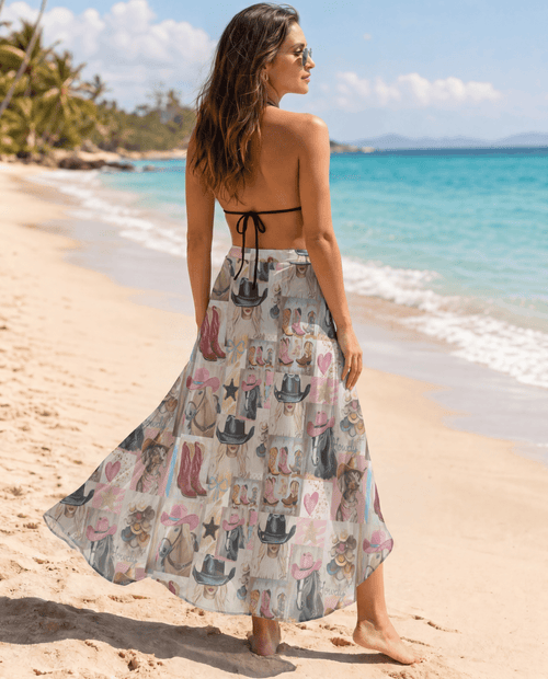 Baha Ranch Painted Cowgirl Beach Swim Coverup Skirt - Qu!rk Boutique