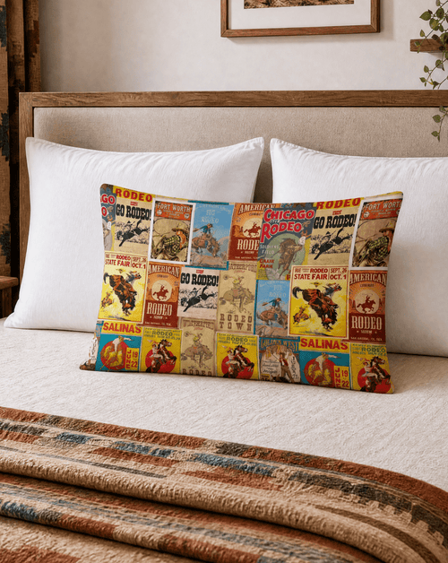 Baha Ranch Vintage Rodeo Poster Pillow Case Made in America - Qu!rk Boutique