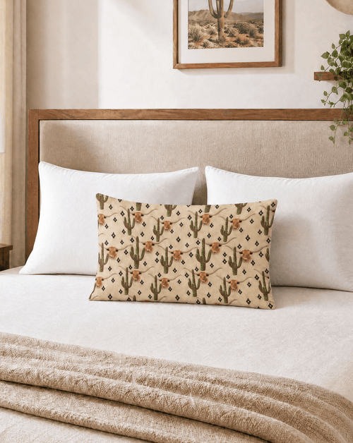 Baha Ranch Cactus Longhorn Pillow Case Made in America - Qu!rk Boutique