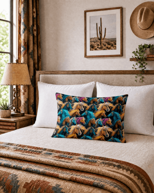 Baha Ranch Colorful Horses Pillowcase Made in America - Qu!rk Boutique