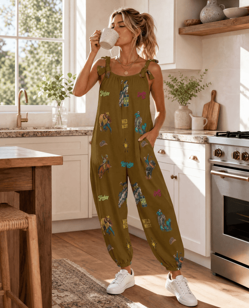 Baha Ranch The Last Roundup Western Rodeo Overalls Jumpsuit Brown - Qu!rk Boutique