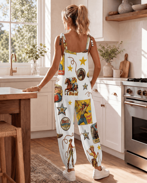 Baha Ranch Vintage Cowgirl Collage Western Overalls Jumpsuit - Qu!rk Boutique