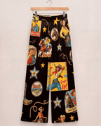 Baha Ranch Vintage Cowgirl Collage High Waisted Wide Leg Pants Inclusive Sizing - Qu!rk Boutique