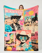 Pop Western Collage Throw Blanket Ultra-Soft Micro Fleece Blanket 60" x 80" Made in America - Qu!rk Boutique