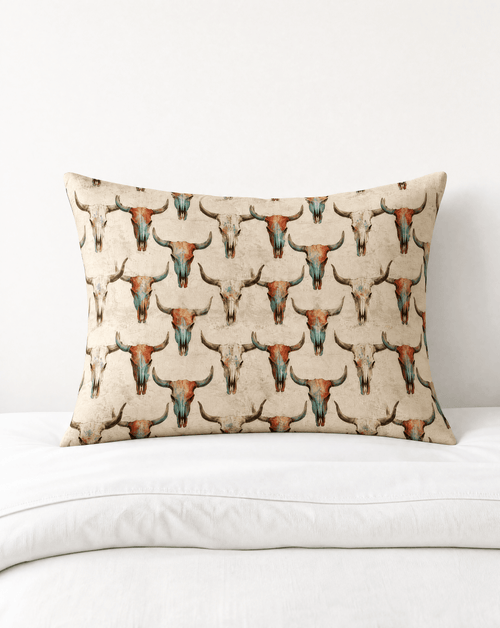 Baha Ranch Bull Skulls Pillow Case Made in America - Qu!rk Boutique