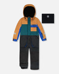 Colorblock kids' snowsuit with hood, chest pocket, and reflective details at Qu!rk Boutique