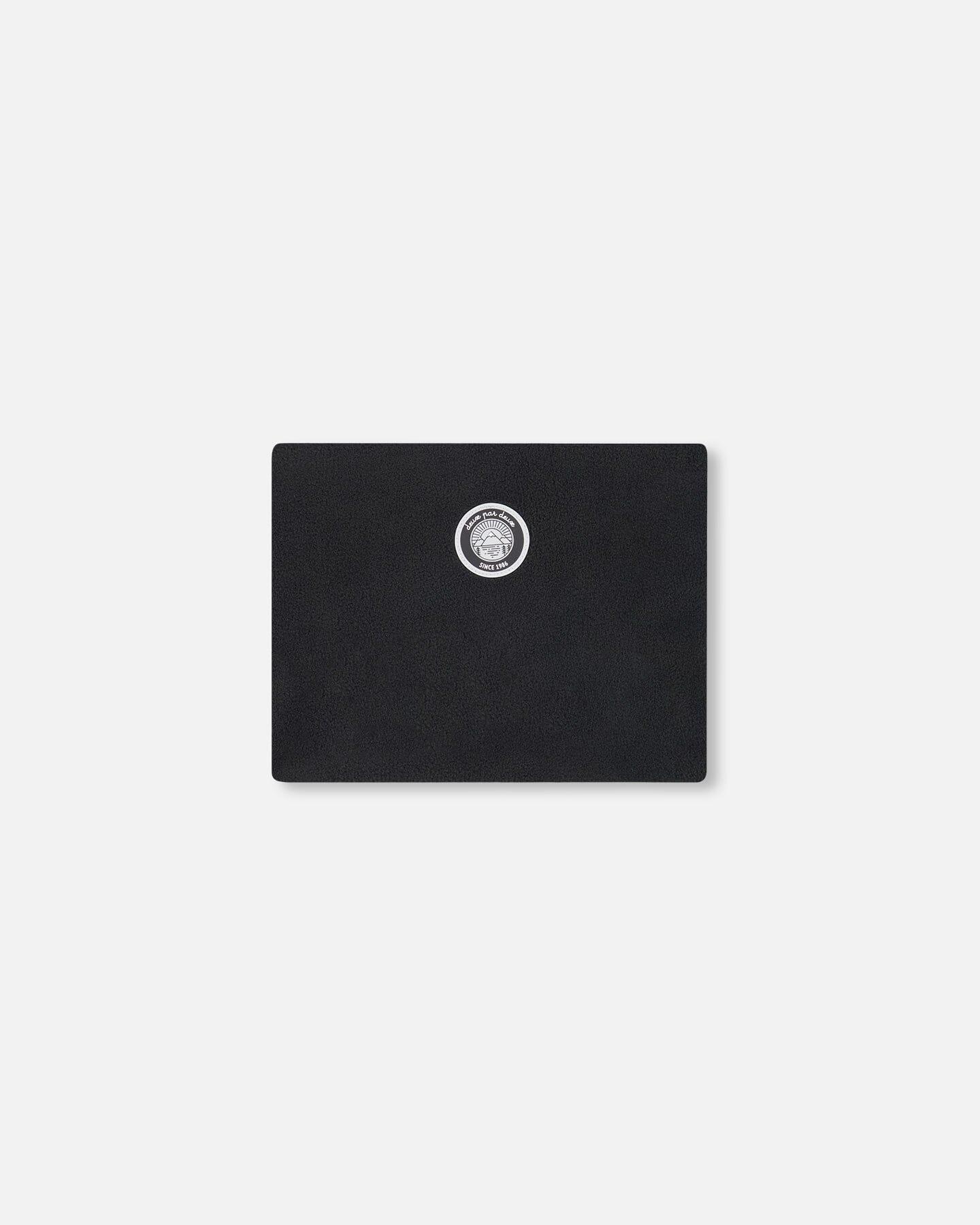 Black suede accessory pouch with circular white patch, minimalist style, Qu!rk Boutique gift