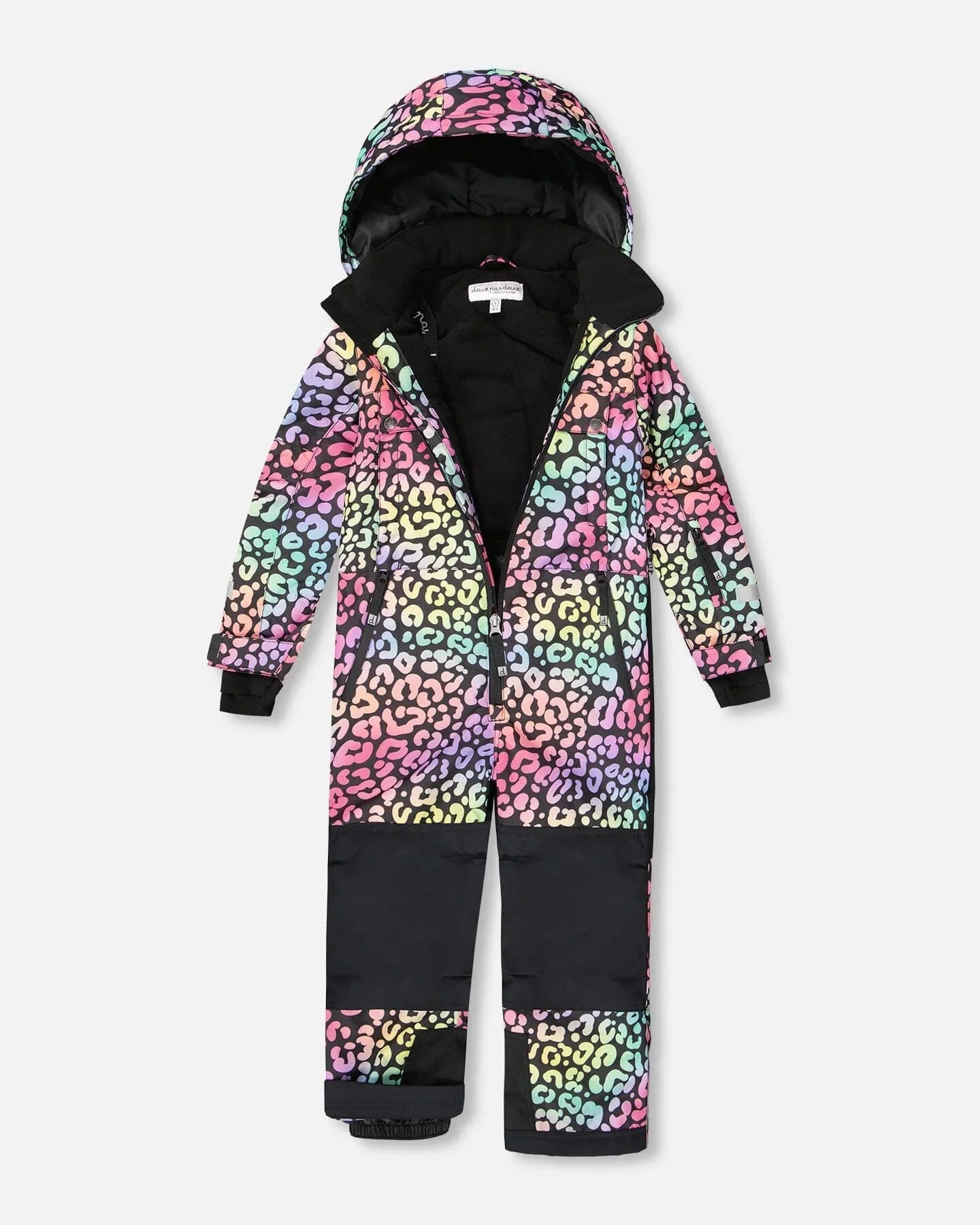 Colorful animal print children's snowsuit with hood, sold at Qu!rk Boutique & Gift Shop