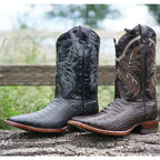 Black Caiman Belly Print Men's Cowboy Boots H4001 - Qu!rk Boutique