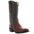 Men's Cognac Ostrich Print Cowboy Boots (H7002) - Qu!rk Boutique