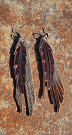 3D Printed Feather Leather Fringe Earrings Made in America - Qu!rk Boutique