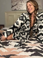 Black Aztec Women's Western Bath Robe - Qu!rk Boutique