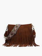 Sadie Dark Brown Suede Fringe Crossbody w/ Guitar Strap Purse - Qu!rk Boutique