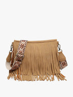 Sadie Light Brown Suede Fringe Crossbody w/ Guitar Strap Purse - Qu!rk Boutique