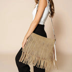 Sadie Light Brown Suede Fringe Crossbody w/ Guitar Strap Purse - Qu!rk Boutique
