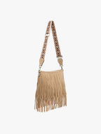Sadie Light Brown Suede Fringe Crossbody w/ Guitar Strap Purse - Qu!rk Boutique