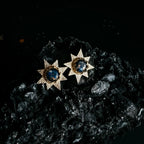 Dark Before the Dawn Sunburst Stud Earrings with Copper Lapis Lazuli - Qu!rk Boutique