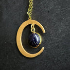 Starlit Crescent Necklace with Blue Sandstone - Qu!rk Boutique
