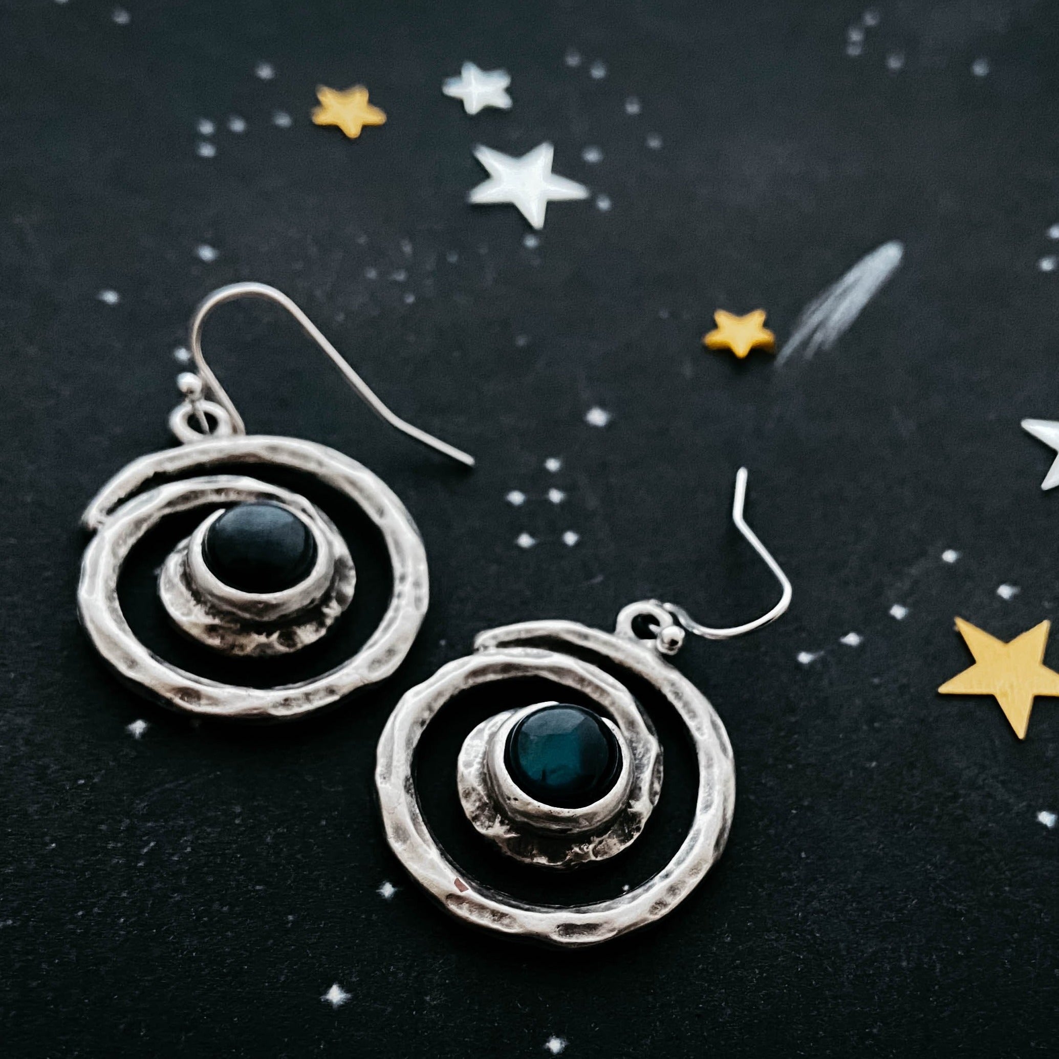 Milky Way Earrings - Spiral Silver Dangle Earrings with Labradorite