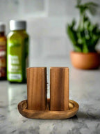 Salt & Pepper Shakers on an Acacia Wood Base - Qu!rk Boutique
