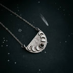 Lunar Eclipse Half Circle Pendant Necklace with Moon Phases and Black Opal - Qu!rk Boutique