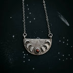 Lunar Eclipse Half Circle Pendant Necklace with Moon Phases and Black Opal - Qu!rk Boutique