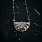 Lunar Eclipse Half Circle Pendant Necklace with Moon Phases and Black Opal - Qu!rk Boutique