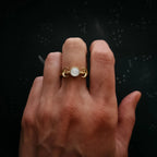Lunar Witch Crescent Moon Ring with Rainbow Moonstone - Qu!rk Boutique
