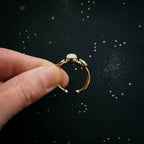 Lunar Witch Crescent Moon Ring with Rainbow Moonstone - Qu!rk Boutique