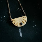 Lunar Eclipse Half Circle Pendant Necklace with Moon Phases and Black Opal - Qu!rk Boutique