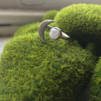 Moon Goddess Ring - Crescent Moon with Rainbow Moonstone - Qu!rk Boutique