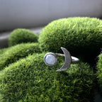 Moon Goddess Ring - Crescent Moon with Rainbow Moonstone - Qu!rk Boutique