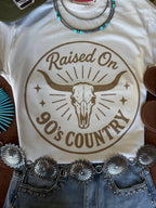 Raised On 90's Country Steer Skull Graphic Tee - Qu!rk Boutique