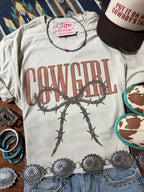 Cowgirl Barbed Wire Bow Graphic Tee - Qu!rk Boutique