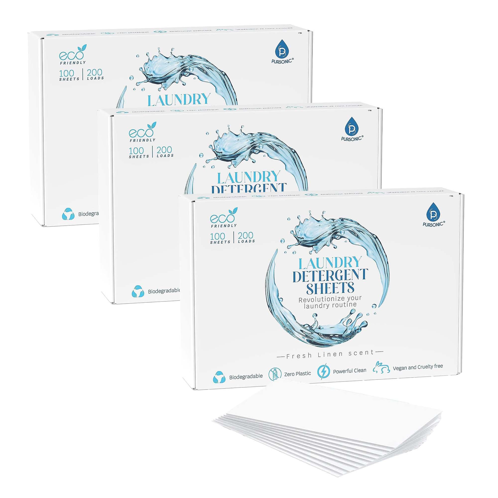 Eco-friendly laundry detergent sheets pack, biodegradable, vegan, zero plastic, fresh linen scent