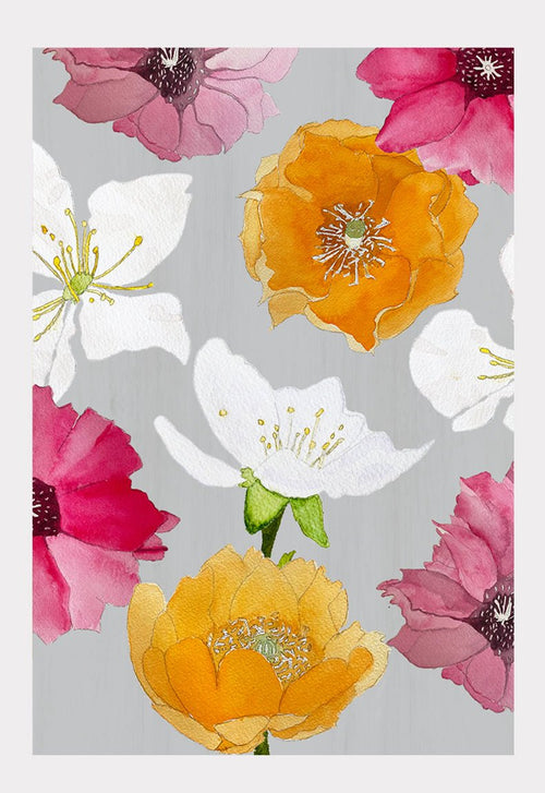 Art Print: Cactus Flowers on Grey watercolor - Qu!rk Boutique