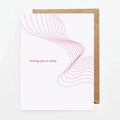 Minimalist white greeting card with pink curved lines and 'loving you is easy' text