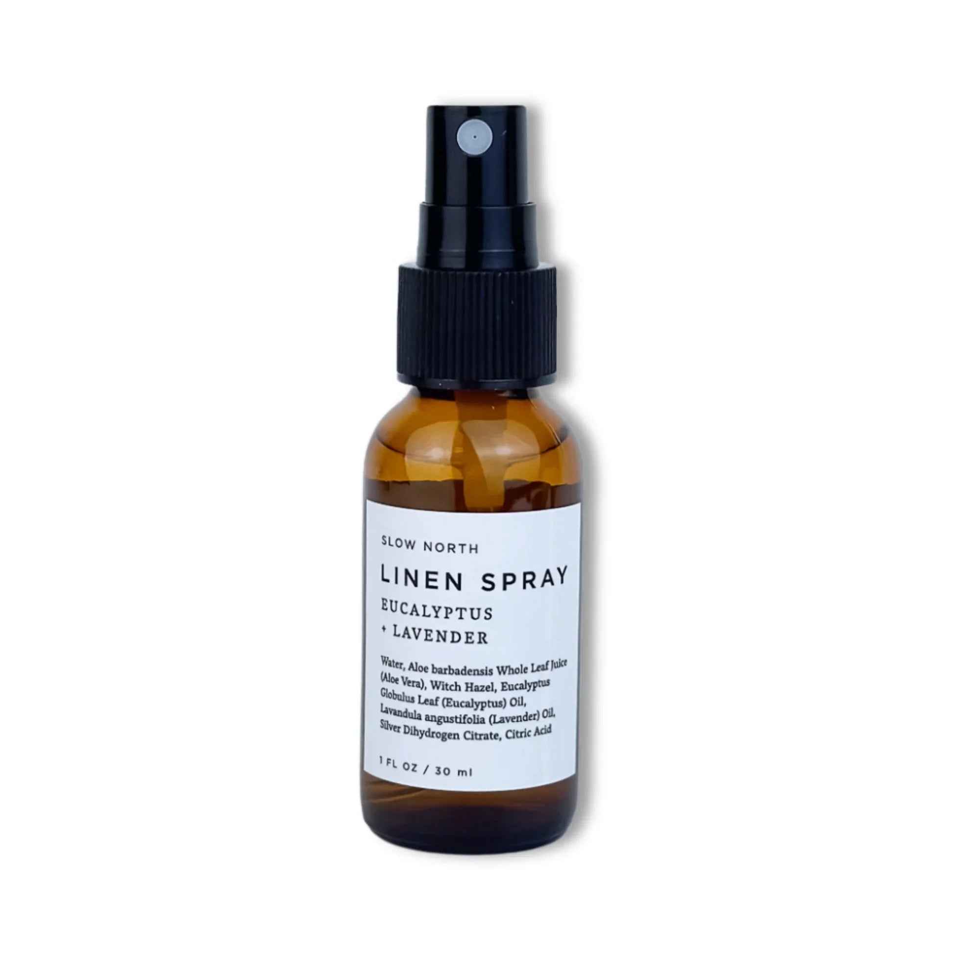 Slow North linen spray eucalyptus lavender 1oz eco-friendly amber bottle, Qu!rk Boutique