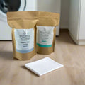 MamaSuds laundry soap powders in kraft bags with cloth, eco-friendly cleaning at Qu!rk Boutique