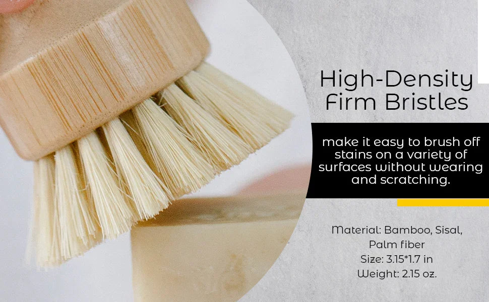 Close-up of wooden brush with high-density firm bristles and eco-friendly materials like bamboo and sisal