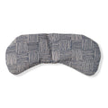 Slow North migraine mask with blue and white geometric cotton pattern on a white background