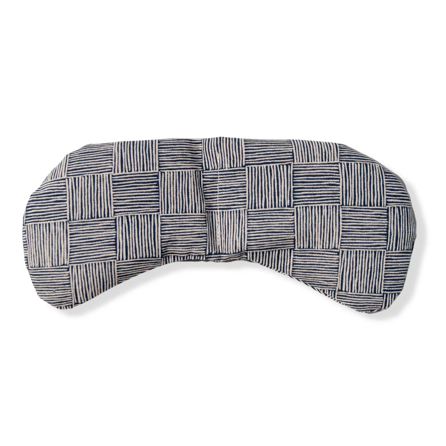 Slow North migraine mask with blue and white geometric cotton pattern on a white background