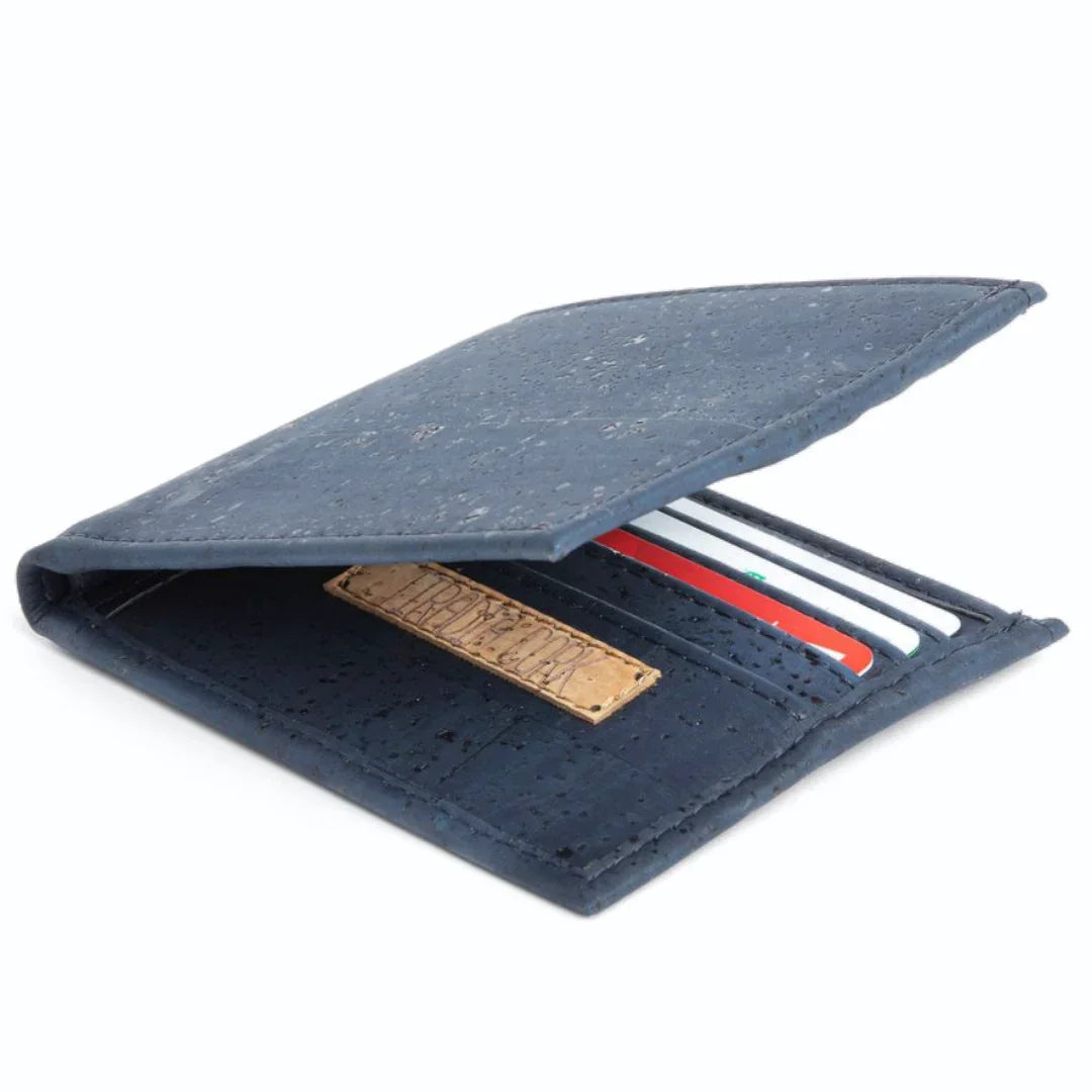 Sustainable blue cork wallet with multiple card slots from Qu!rk Boutique & Gift Shop