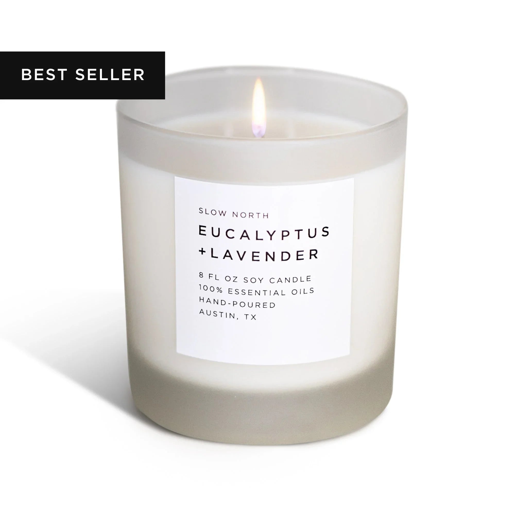 Best seller eucalyptus lavender soy candle in frosted glass, hand-poured, Qu!rk Boutique