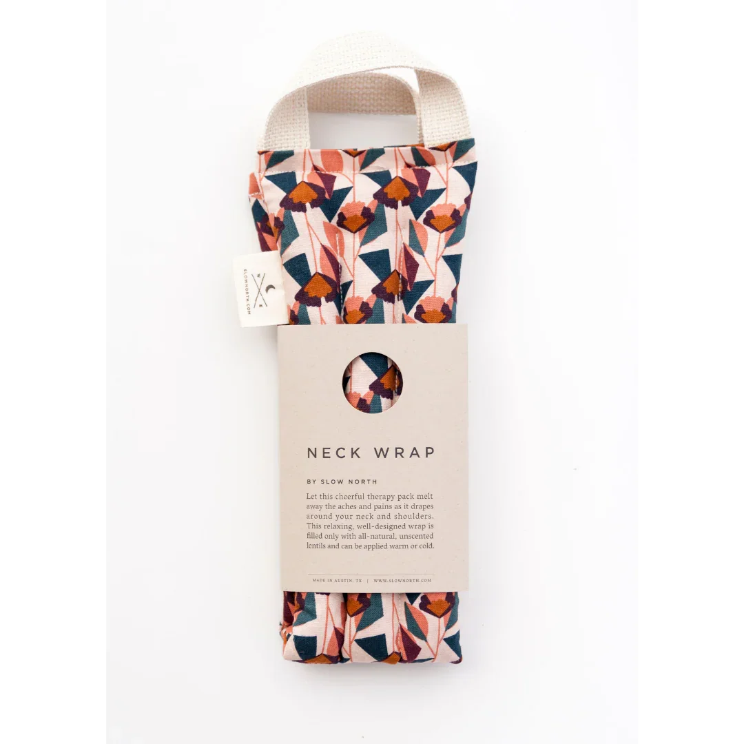 Neck wrap therapy pack with blush floral pattern and cream strap by Slow North