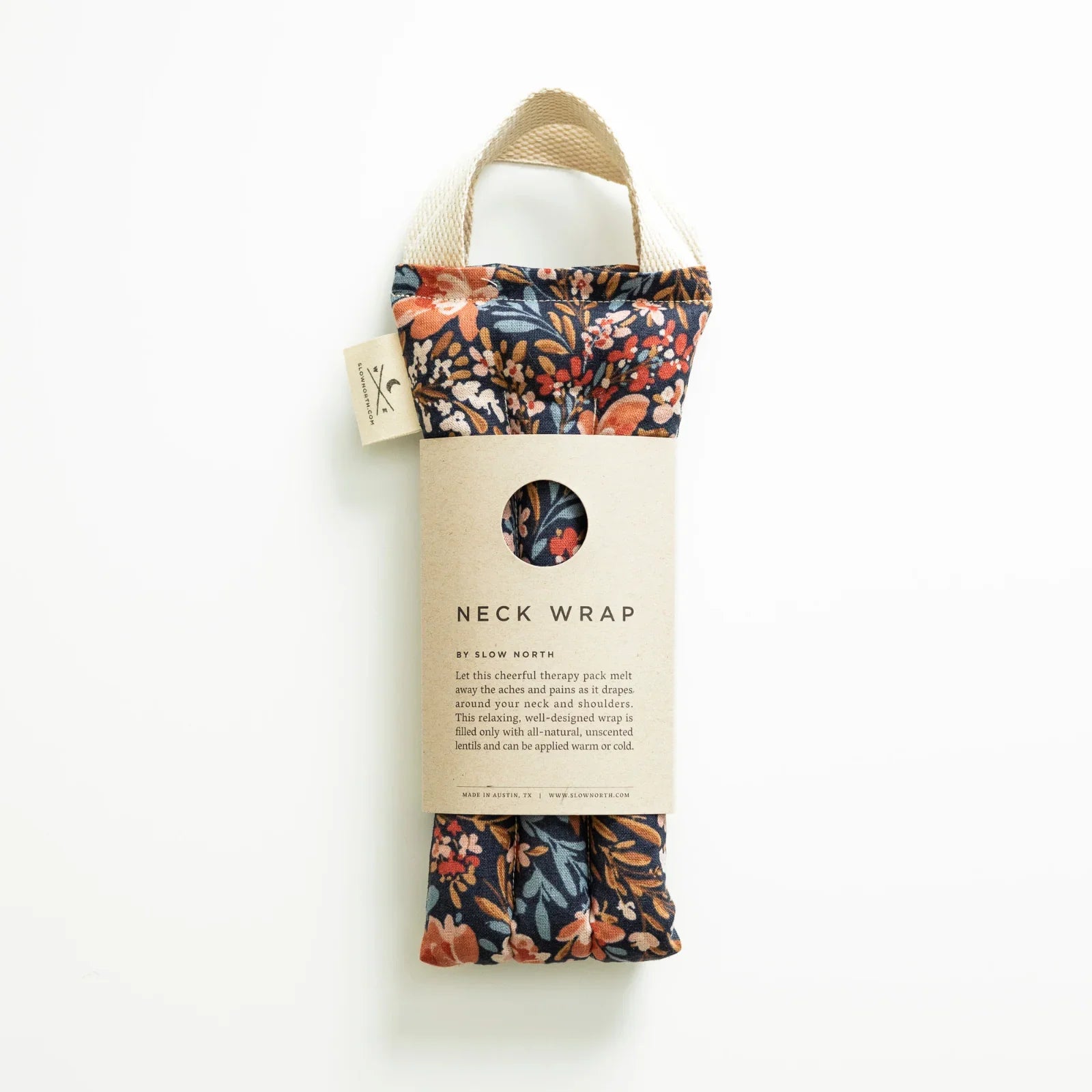 Floral neck wrap therapy pack with handle, eco-friendly gift at Qu!rk Boutique
